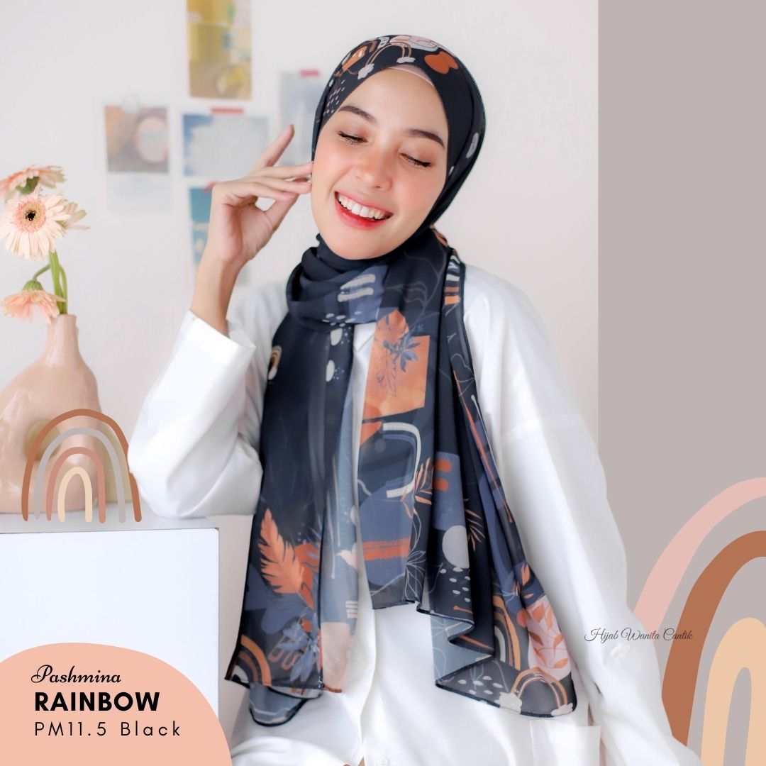 Rainbow - Pashmina Premium Ceruti - Black - PM11.5