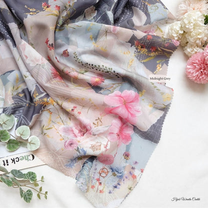 [ BUY 3 GET 1 FREE HIJAB ] Florence - Scarf Square British Voal - Midnight Grey - FL24.3