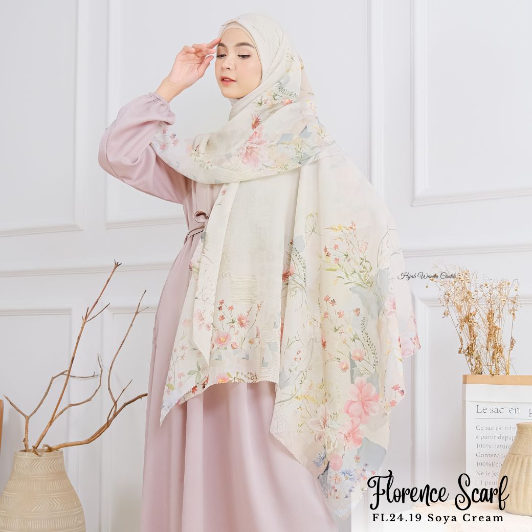 [ BUY 3 GET 1 FREE HIJAB ] Florence - Scarf Square British Voal - Soya Cream - FL24.19
