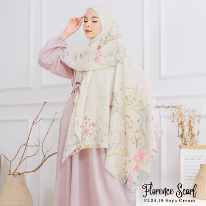 [ BUY 3 GET 1 FREE HIJAB ] Florence - Scarf Square British Voal - Soya Cream - FL24.19