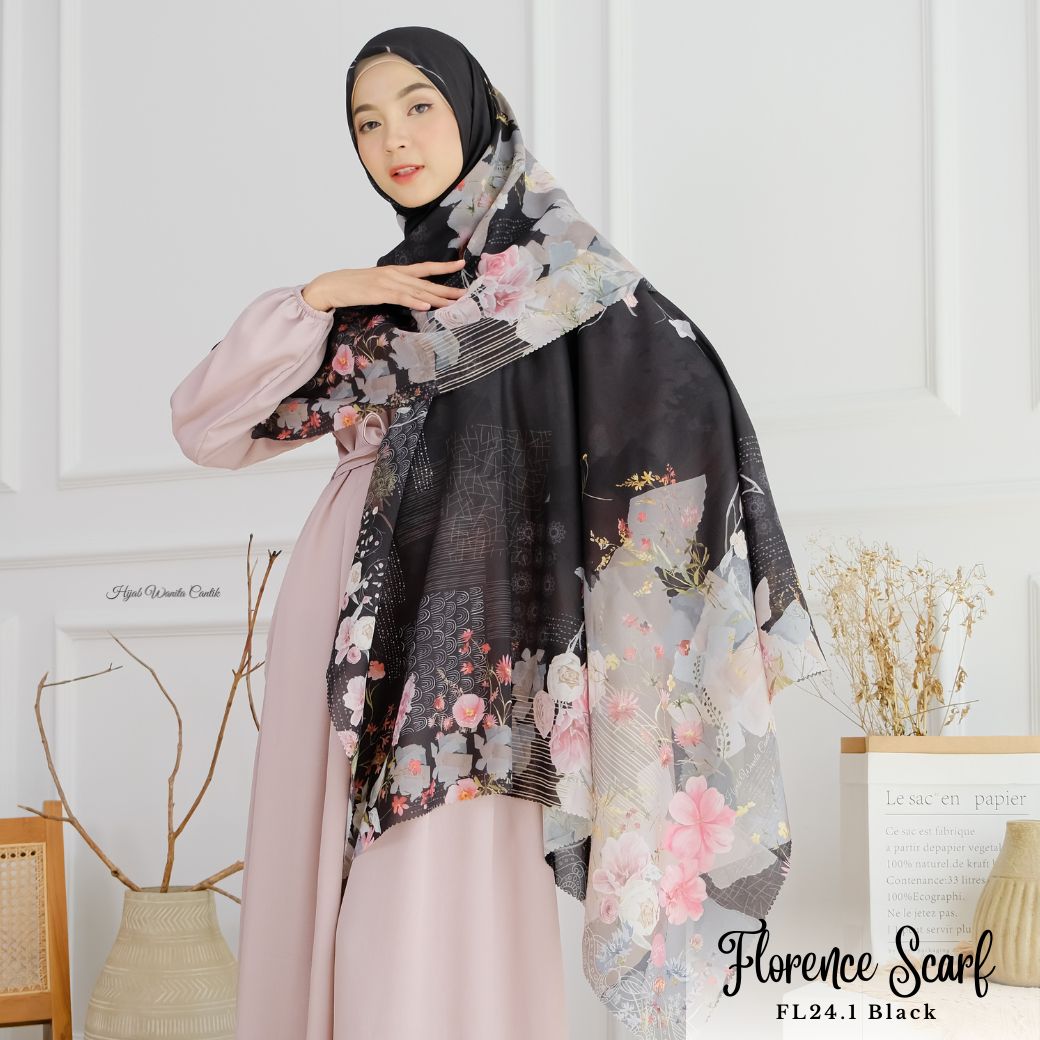 [ BUY 3 GET 1 FREE HIJAB ] Florence - Scarf Square British Voal - Black - FL24.1