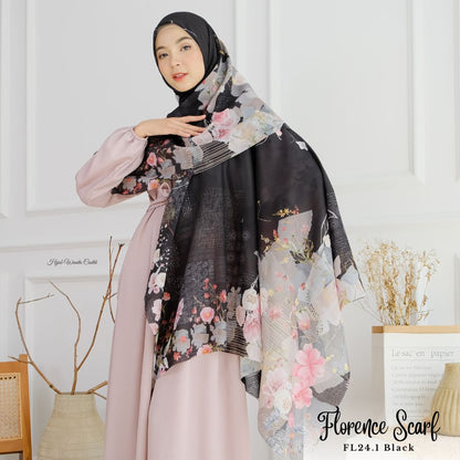 [ BUY 3 GET 1 FREE HIJAB ] Florence - Scarf Square British Voal - Black - FL24.1
