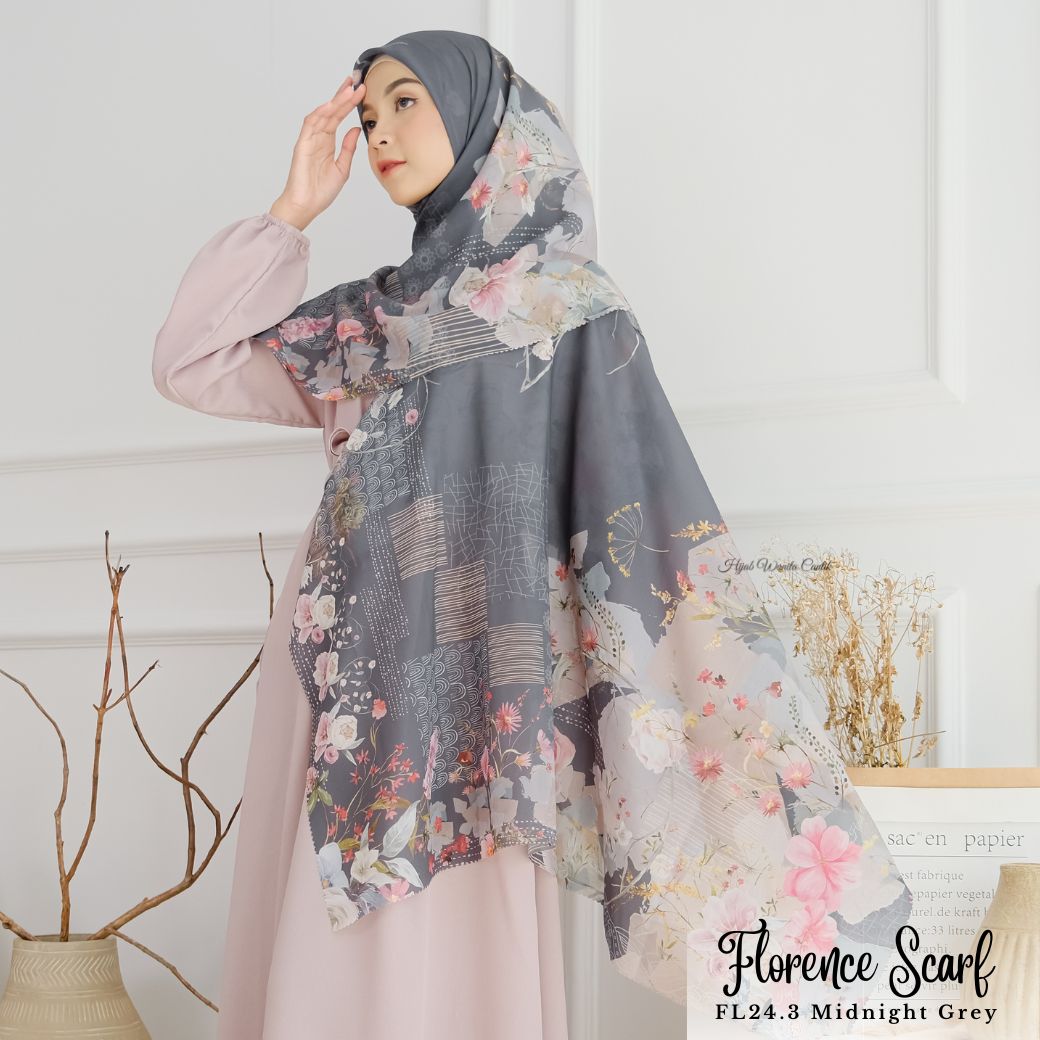[ BUY 3 GET 1 FREE HIJAB ] Florence - Scarf Square British Voal - Midnight Grey - FL24.3