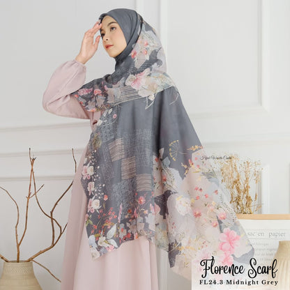 [ BUY 3 GET 1 FREE HIJAB ] Florence - Scarf Square British Voal - Midnight Grey - FL24.3