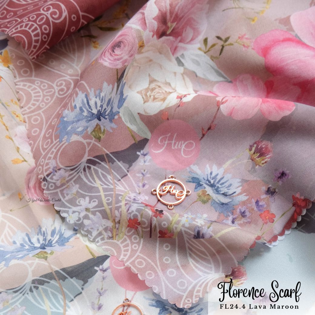 [ BUY 3 GET 1 FREE HIJAB ] Florence - Scarf Square British Voal - Lava Maroon - FL24.4