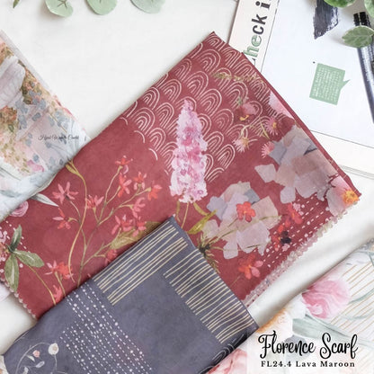 [ BUY 3 GET 1 FREE HIJAB ] Florence - Scarf Square British Voal - Lava Maroon - FL24.4