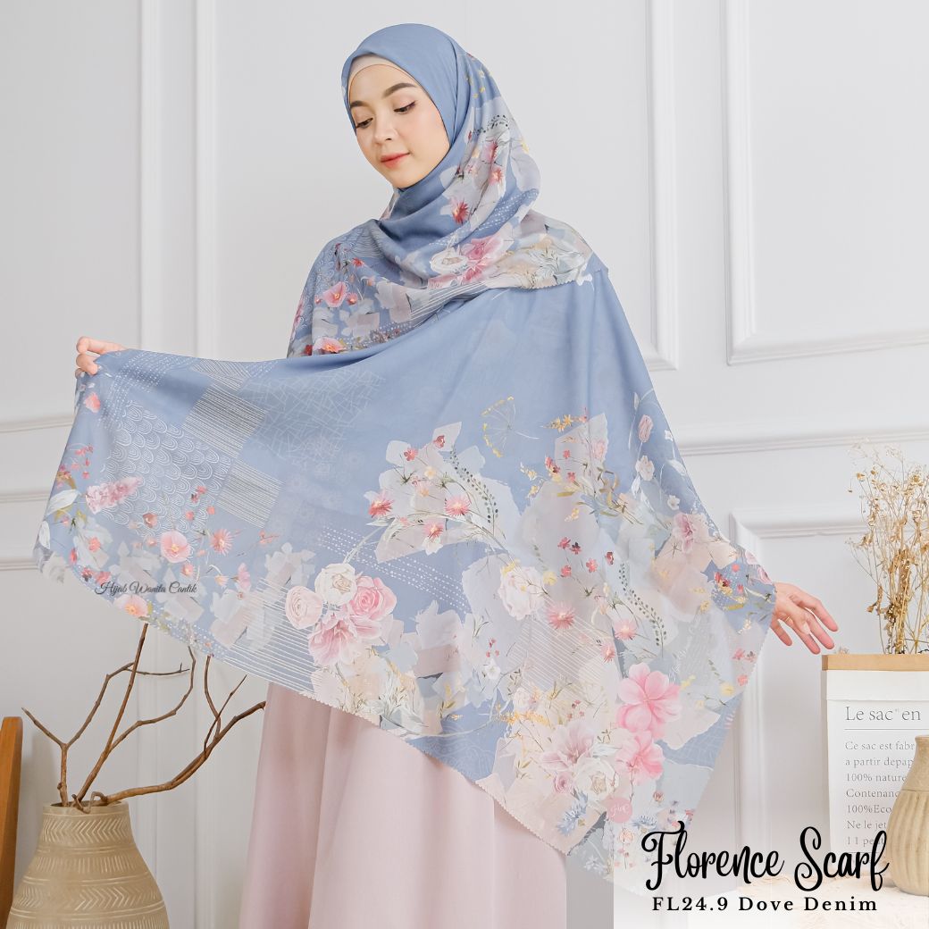 [ BUY 3 GET 1 FREE HIJAB ] Florence - Scarf Square British Voal - Dove Denim - FL24.9