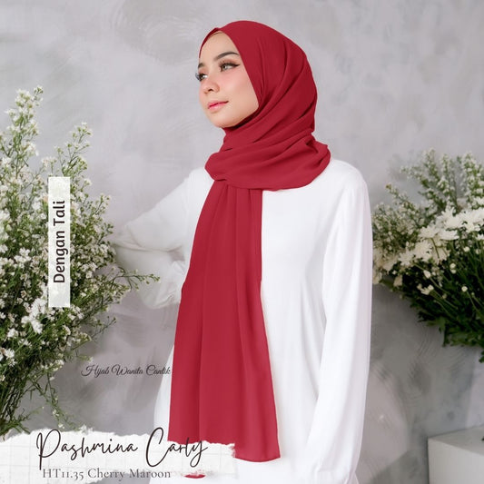 Pashmina Carly (dengan tali)  - HT11.35 Cherry Maroon