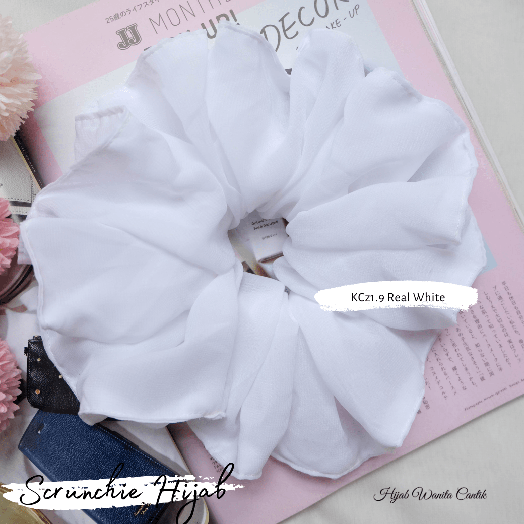 Scrunchie Hijab Poly voal Ikat Rambut Anti Pusing KCZ1.9 Real White