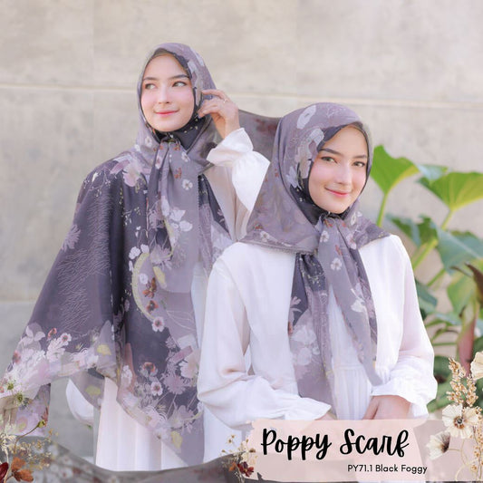Segiempat Poppy Scarf - PY71.1 Black Foggy