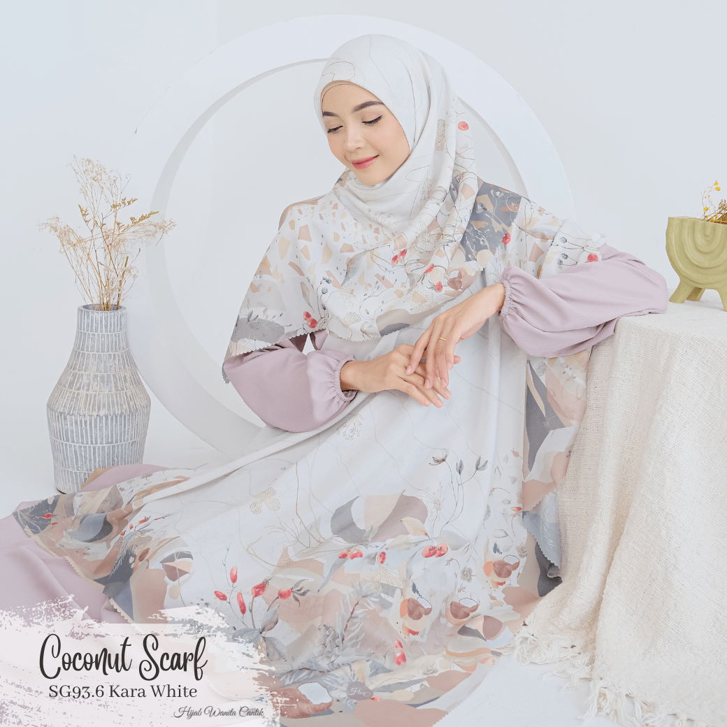 [ BUY 3 GET 1 FREE HIJAB ] Coconut Scarf - SG93.6 Kara White